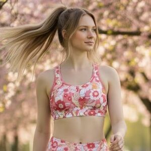 Avia Pink Orange Yellow Floral Sports Bra XL Workout Yoga Jogging Molded Cups